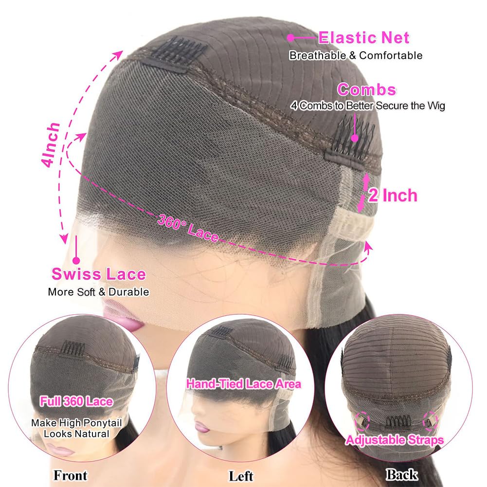 Bling Hair Store Invisi Strap 360 Lace Front Wig Human Hair PrePlucked 180 Density Body Wave HD Lace Wig Human Hair Wigs Glueless Wigs 100% Brazilian Full Lace Wig