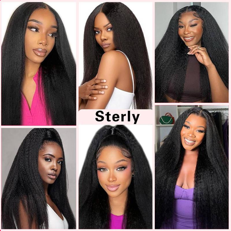 STERLY V Part Kinky Straight Human Hair Wig Yaki Straight Human Hair Wigs for Black Women Upgrade U part Wig No Leave Out 12A Glueless Kinky Straight V Shape Clip in Half Wig No Glue No Sew Beginner Friendly 180% Density Wig