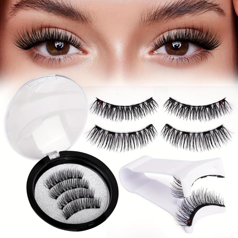 Magnetic False Eyelashes Set, Reusable Waterproof Natural Look, Invisible Adhesive, Easy Applicator Included, 2 Pairs, Black, Soft Magnetic Eyelashes