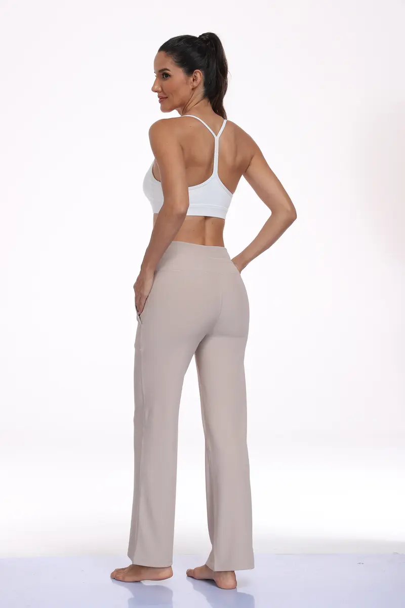 Light neutral wide-leg sweatpants rear view