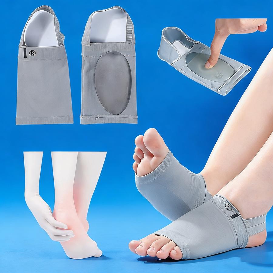 Elastic Heel Strap Arch Support Socks, Comfort Gray Foot Compression Socks with Arch Pads for Sports & Daily Walking