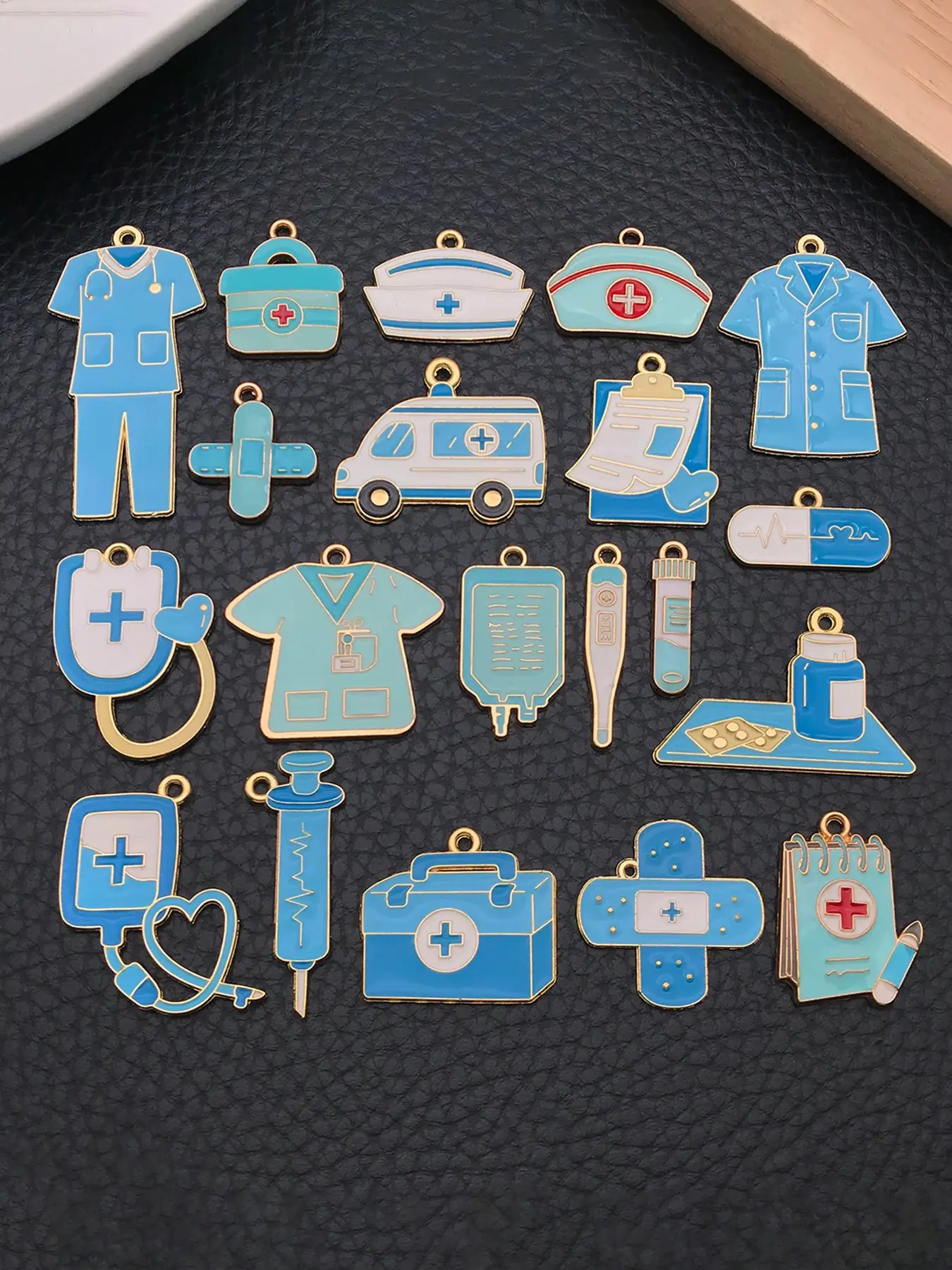 20pcs Mix Blue Medical Enamel Charms, Nurse Doctor Hospital Themed Alloy Pendants Ambulance Syringe Band Aid Stethoscope Charms for DIY Bracelet Necklace Keychain Jewelry Making