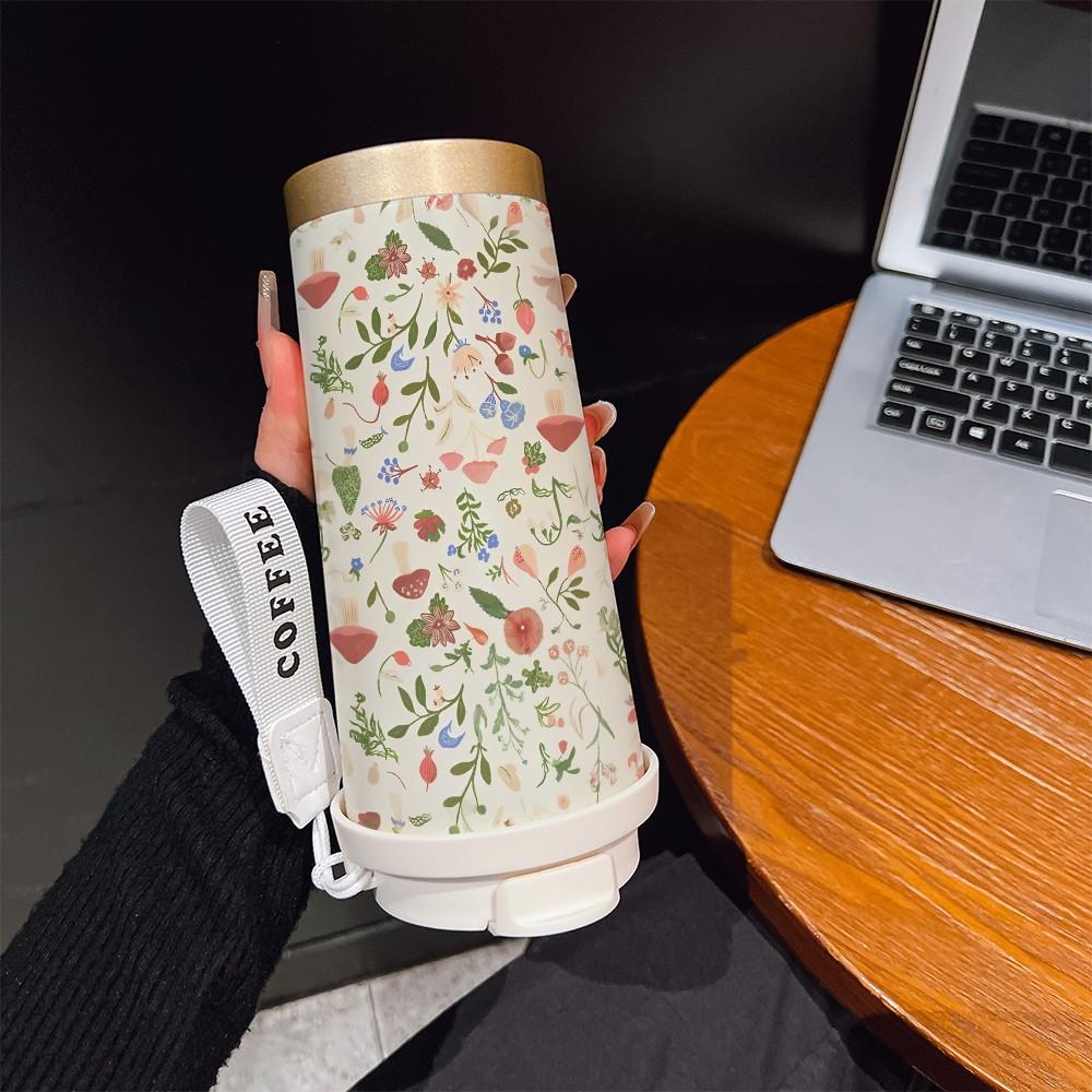 Abstract Flower Texture Coffee Cup, Portable Dual Drink Insulated Mug, Thermal Water Bottle, Cool Fashion, Office, Travel, Sports, Golf