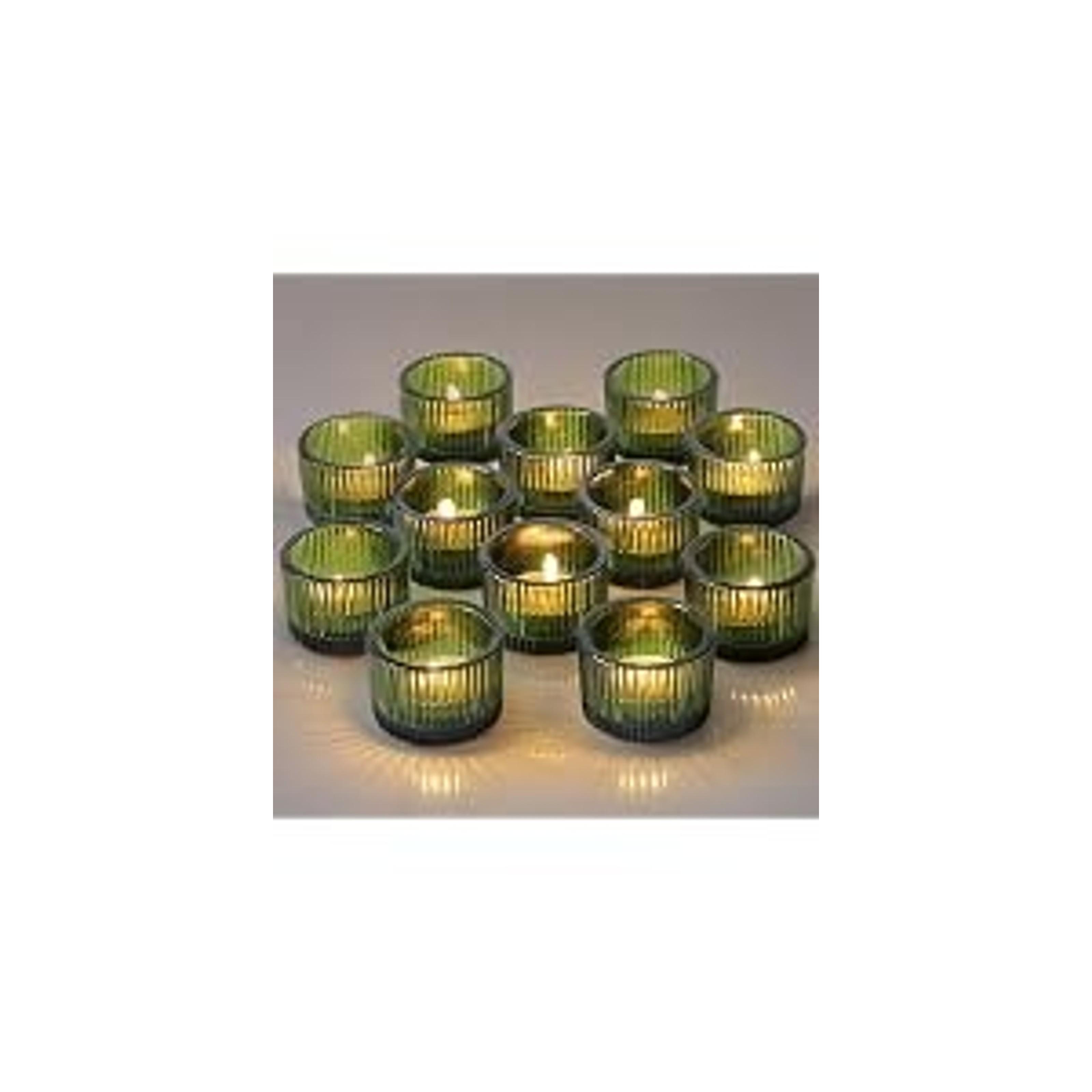 12 Pcs Gold Tealight Candle Holder 2'' x 1.4'', Small Votive Candle Holders for Table Centerpiece, Glass Tea Light Candle Holders for Party, Home and Wedding Decor