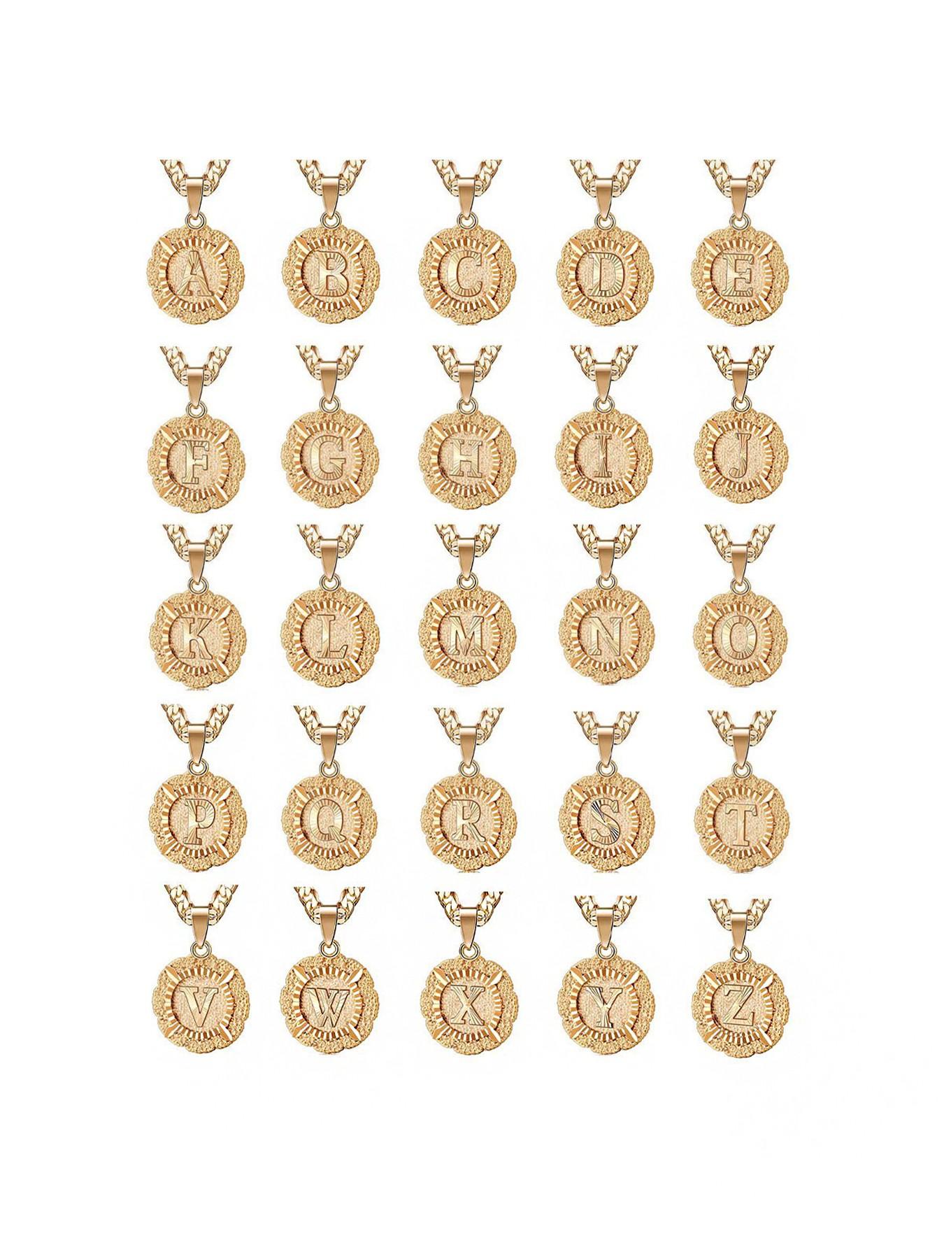 Lady-style initial letter necklace, 14K gold plated circular letter pendant with a combination of letter charms, a Floreal chain jewelry with letters ranging from A to Z, Mother's Day gift, back-to-school season necklace gift, Teacher's Day necklace gift