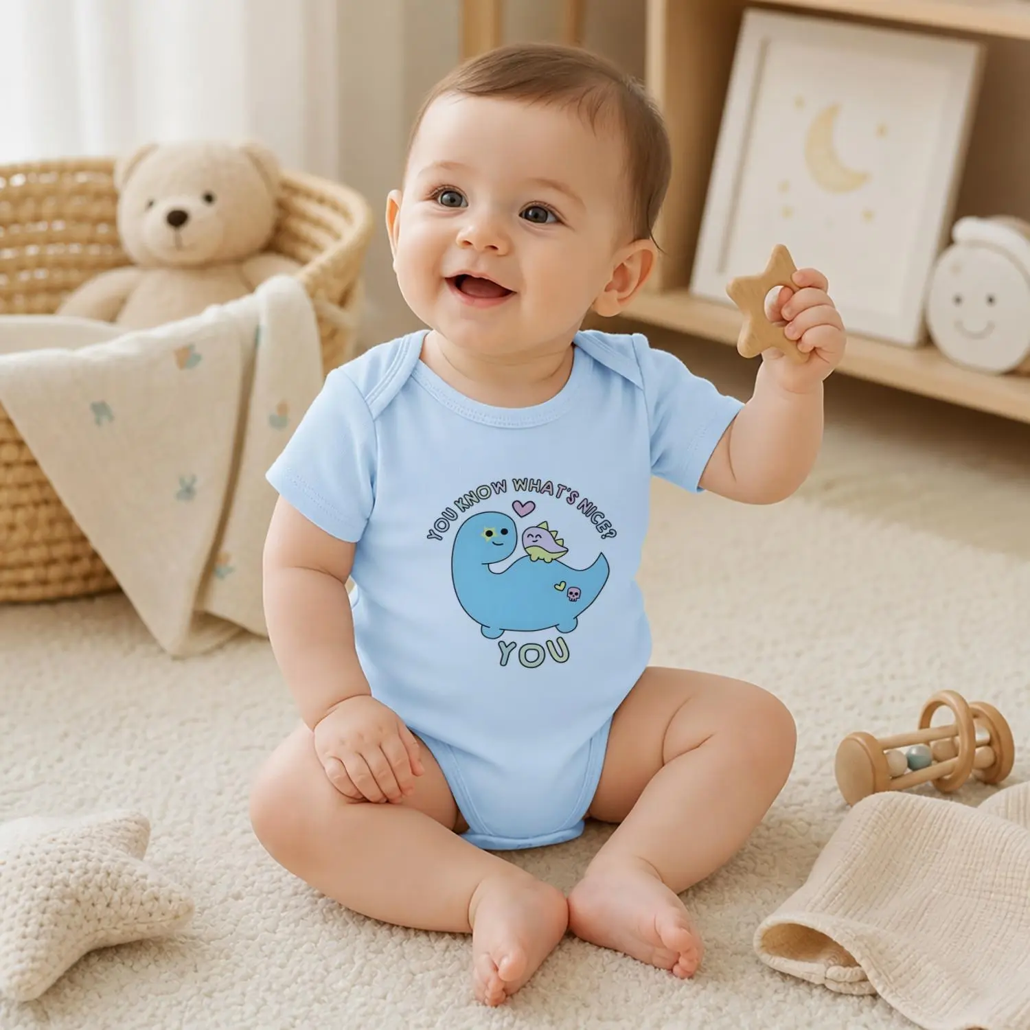 "You Know What's Nice? You" Unisex Baby Newborn Bodysuit, Soft Pure Cotton Short Sleeve Onesie for Newborn Essentials, Cute Casual Summer Infant Outfits cartoon pattern, One Piece Bodysuit
