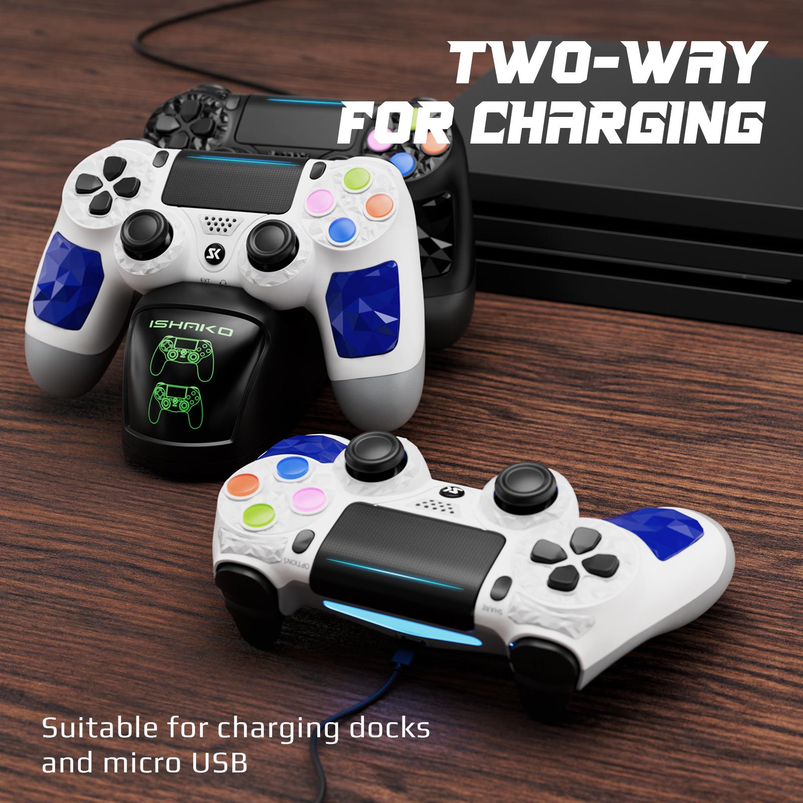 ISHAKO Wireless Game Controller For PS4/PS3/PC/Android/iOS, With Double Vibration, Six Axis Gyro, Touchpad, Built in speaker, Audio jack, PS4 games, gamepad, White PS413
