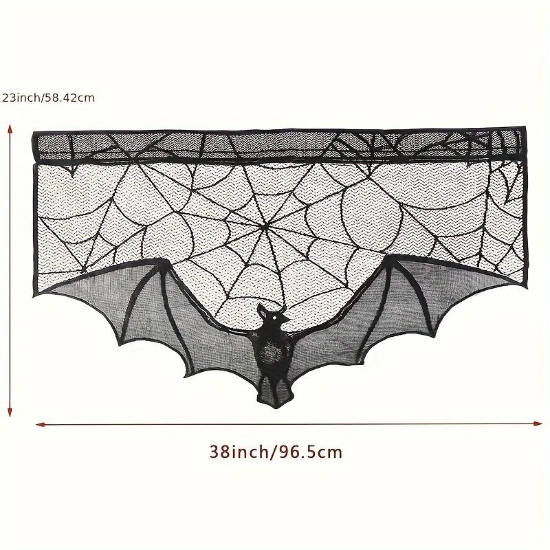 Spooky Bat & Spider Web Design Lace Curtain, 1 Count Gothic Style Short Curtain, Home Decoration Curtain, Window Screening for Home Living Room Bedroom, Halloween