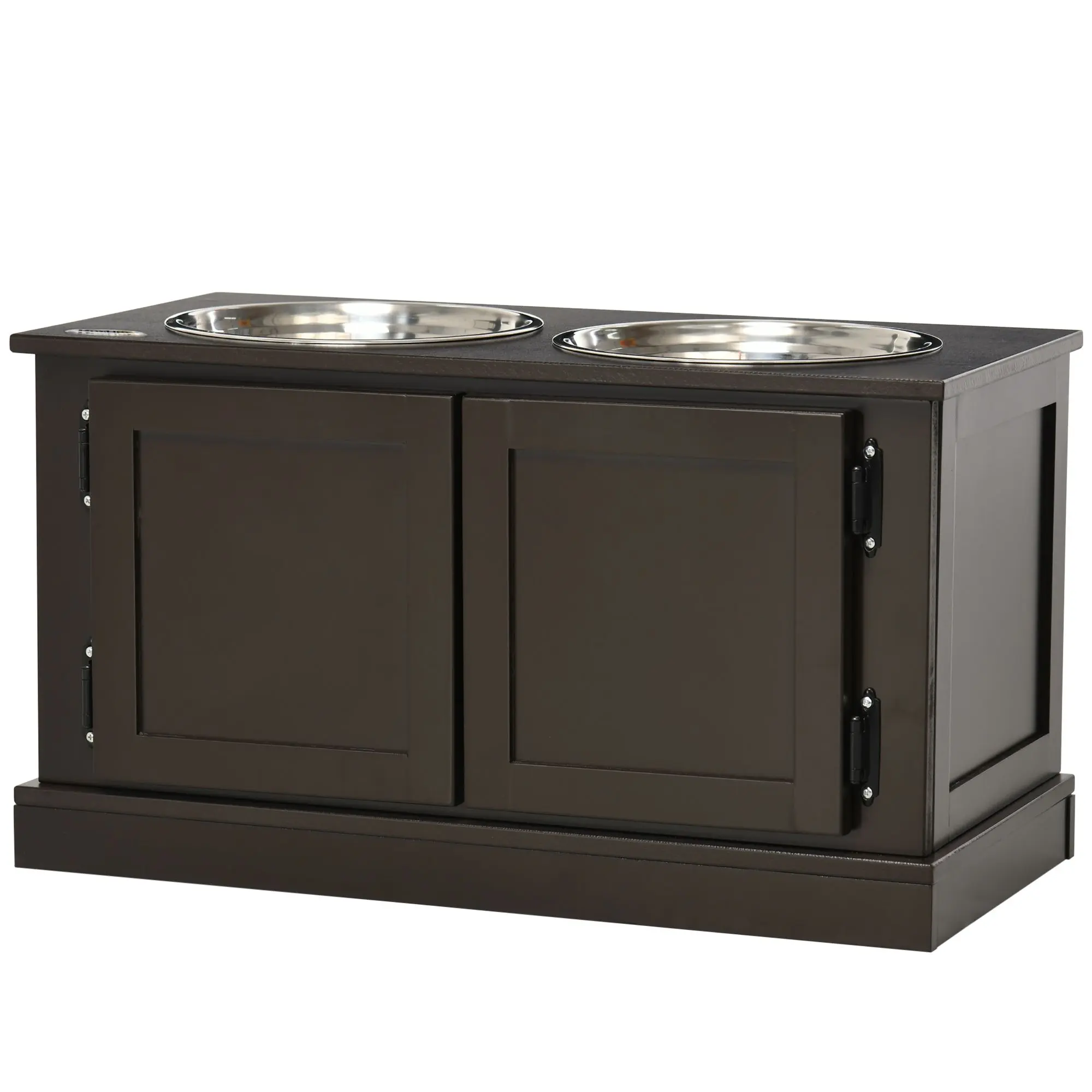 Modern Elevated Dog Bowls with Storage Space - 2 Stainless Steel Bowls, Coffee Color Feeding Supplies for Large Dogs