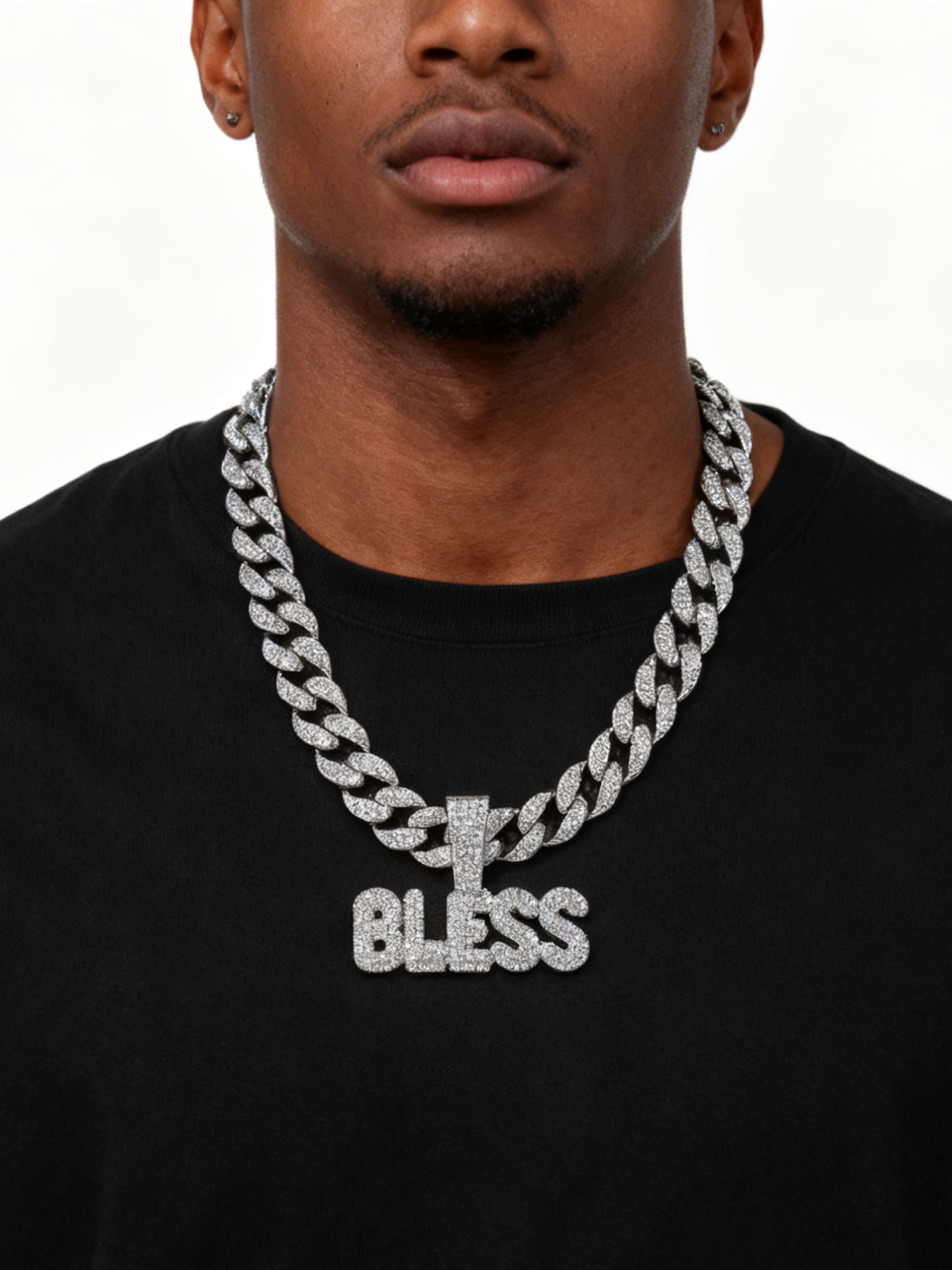 Elegant Zirconia Letter Bless Pendant Necklace, Cuban Link Chain, Unisex Hip-Hop Jewelry, High-End Shiny Accessory, Perfect Gift for Daily & Special Occasions
