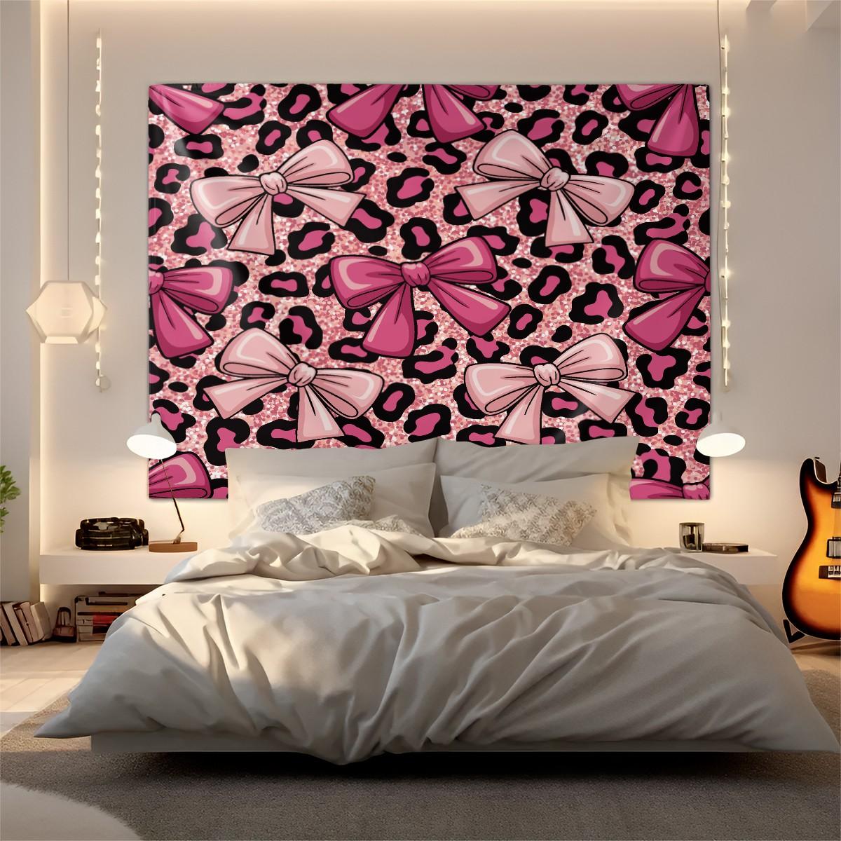 Leopard Print Bow Pattern Tapestry, Fashionable Room Flag, Unique Wall Art In Living Room And Bedroom, Soft And Durable Suitable For Adult Daily Holiday Birthday Gifts