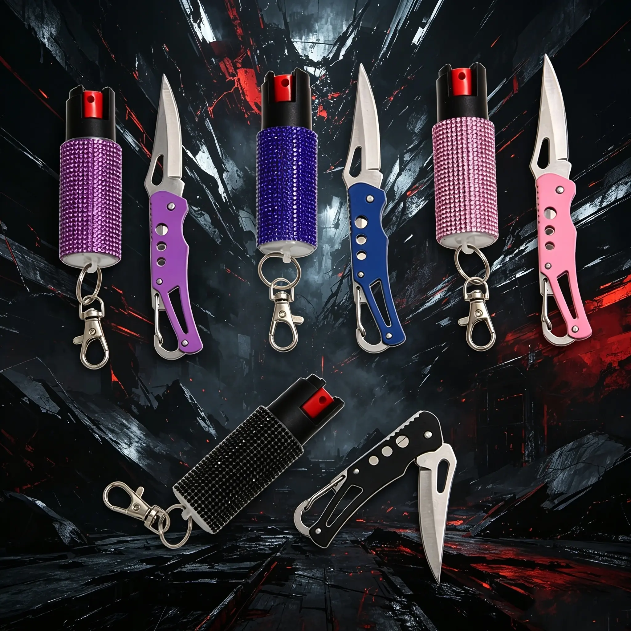 Unisex Safety Keychain Set with Spray and Mini Pocket Knife, Ideal Holiday Gift for Daily Carry