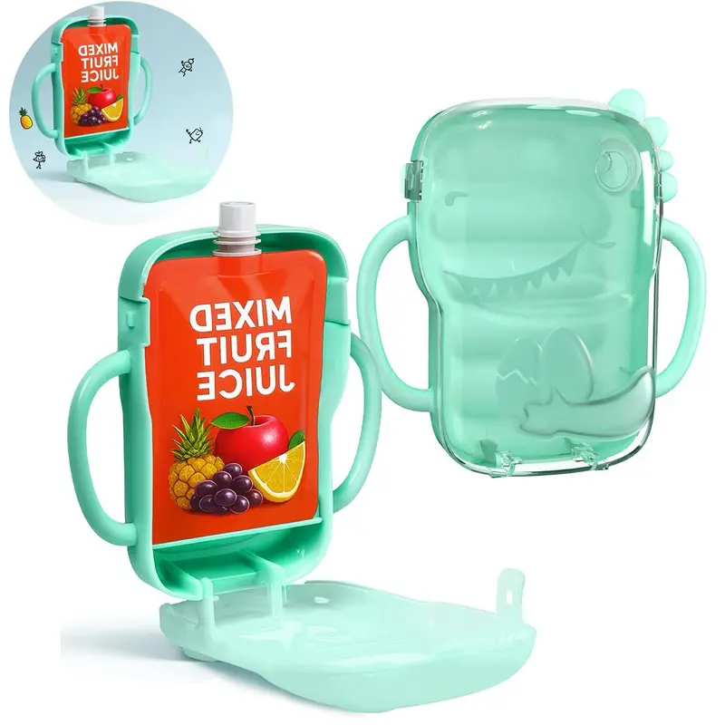 Dinosaur Squeeze Pouch Holder (1 Piece), Anti-Squeeze Pouch Protector Case for Juice & Yogurt Pouches, Dishwasher Safe, Reusable, Kids Snack Pouch Holder Containers