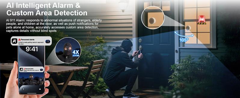2K HD Window Security AI Camera, 4MP WiFi Indoor Camera with Starlight Night Vision & AI Smart Alerts for Home