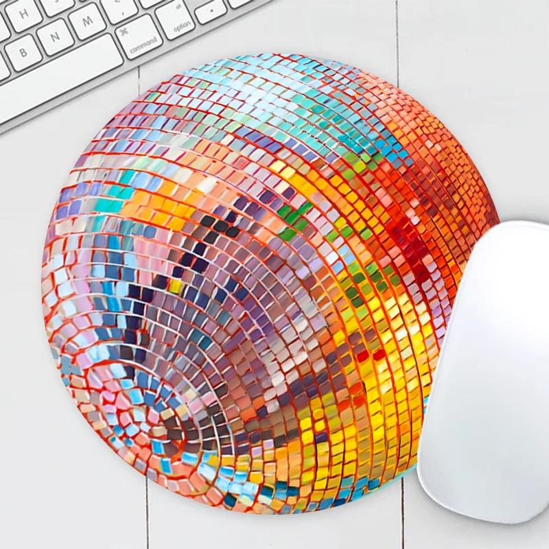 Colorful Disco Ball Pattern Mouse Pad, 1 Count Round Mouse Pad, Non-slip Rubber Base Mouse Pad for Office Home Game Room, Gaming Mouse Pads, Gaming Mousepad, Desk Accessories, Desktop Accessory