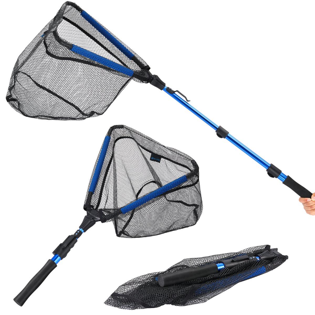 Floating Fishing Net with Rubber-Coated Base for Easy Catching of Steelhead, Salmon, Fly Fish, Catfish, Bass, Trout, Portable Collapsible Stretchable Fish Net