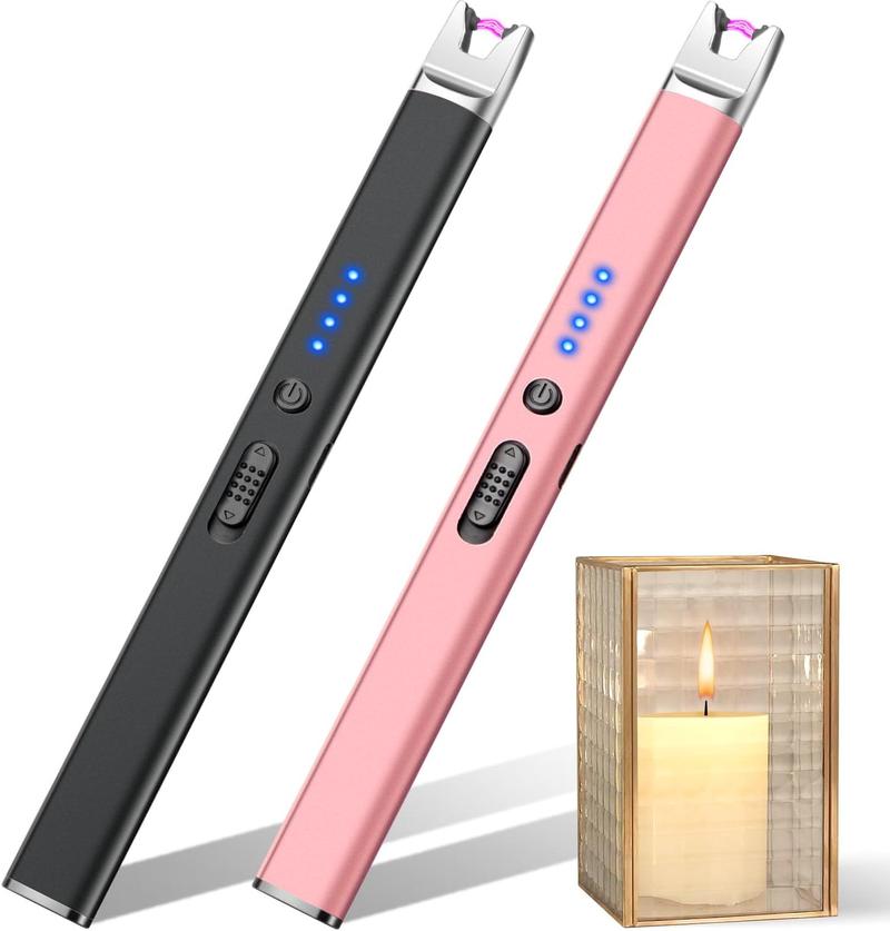 2 Pack Electric Candle Lighter, Rechargeable USB, Mothers Day Gifts for Mom from Son Daughter, Birthday Gifts for Valentines Day, Windproof Lighters for Candle Camping Kitchen BBQ Daily Use(Silver, Rose Gold) Utensils Portable Black&Gold