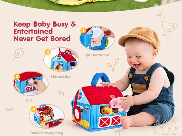 hahaland Surprise Barn with Stuffed Farm Animals with Real Sounds,Toddlers Sensory Toy,Easter Basket Stuffers,Montessori Toys for 6 Month Old Baby 1 Year Old Boy Girl Gifts,Toys for Easter,Valentines Day & Birthday Gifts