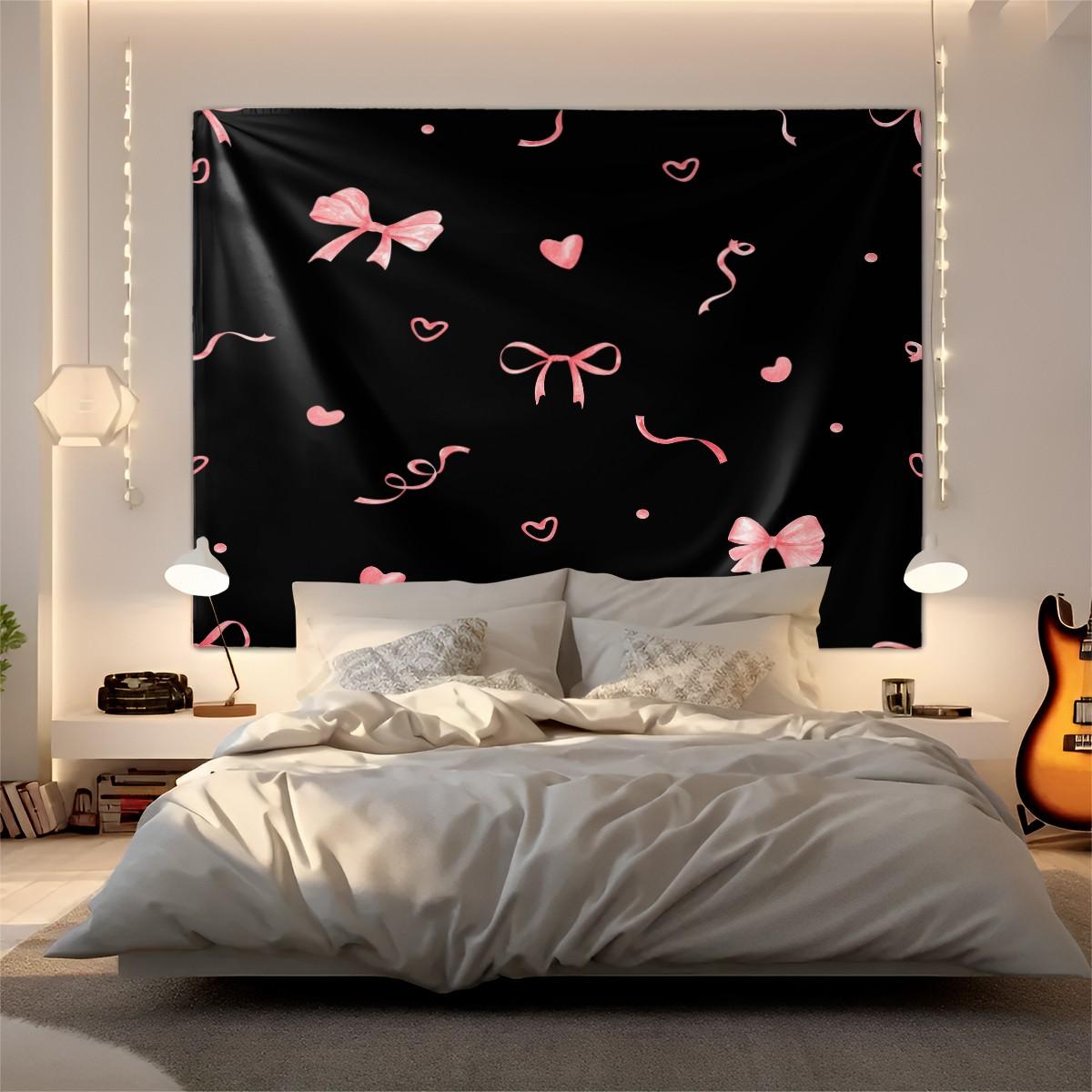 1Pcs Coquette Pink Bow Printed Tapestry, Sweet Y2K Aesthetic Wall Hanging, Soft Durable Fabric with Vivid Digital Print, Versatile Tapestries for Bedroom, Dorm, Living Room & Vanity Area, Ideal Cute Room Decor