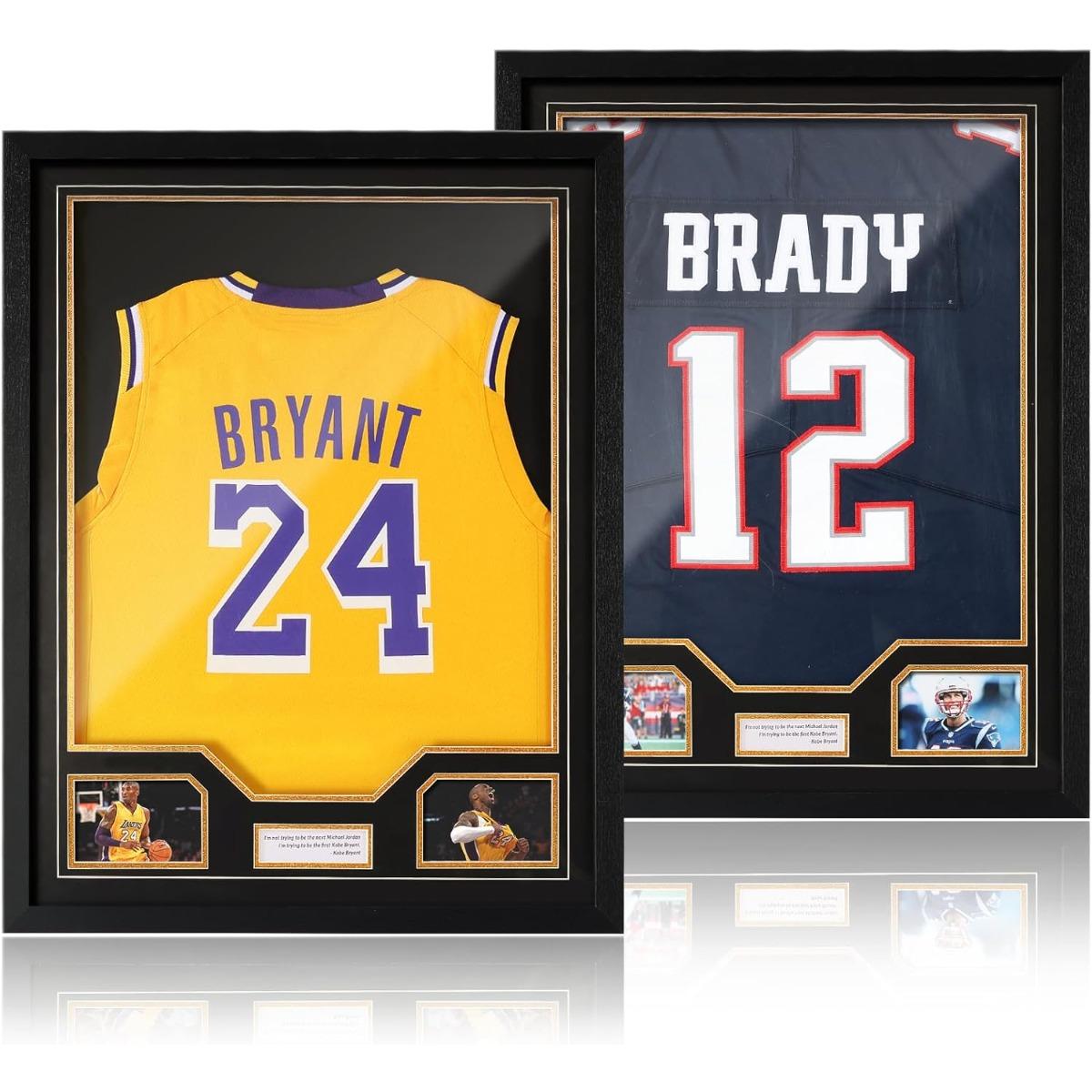 Jersey Frame Display Case 2 Pack, Large Clear Acrylic Shadow Box with Protection for Basketball Baseball Football Soccer Hockey Shirt, Wall Mount Wooden Showcase, Idea Gift for Sports Fans