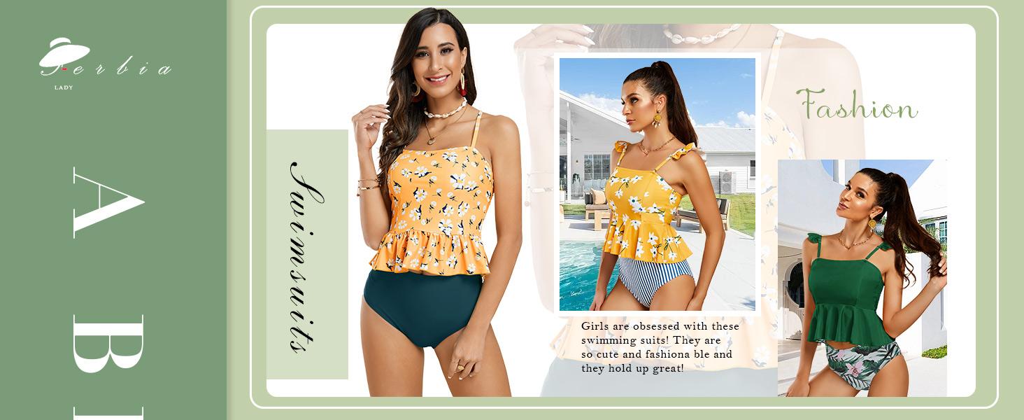 Danedvi Womens High Waisted Peplum Tankini Halter Teen Swimsuit Ruffle Floral Print Tummy Control 2 Piece Bikini Set Swimwear Danedvi Womens High Waisted Peplum Tankini Halter Teen Swimsuit Ruffle Floral Print Tummy Control 2 Piece Bikini Set Swimwear