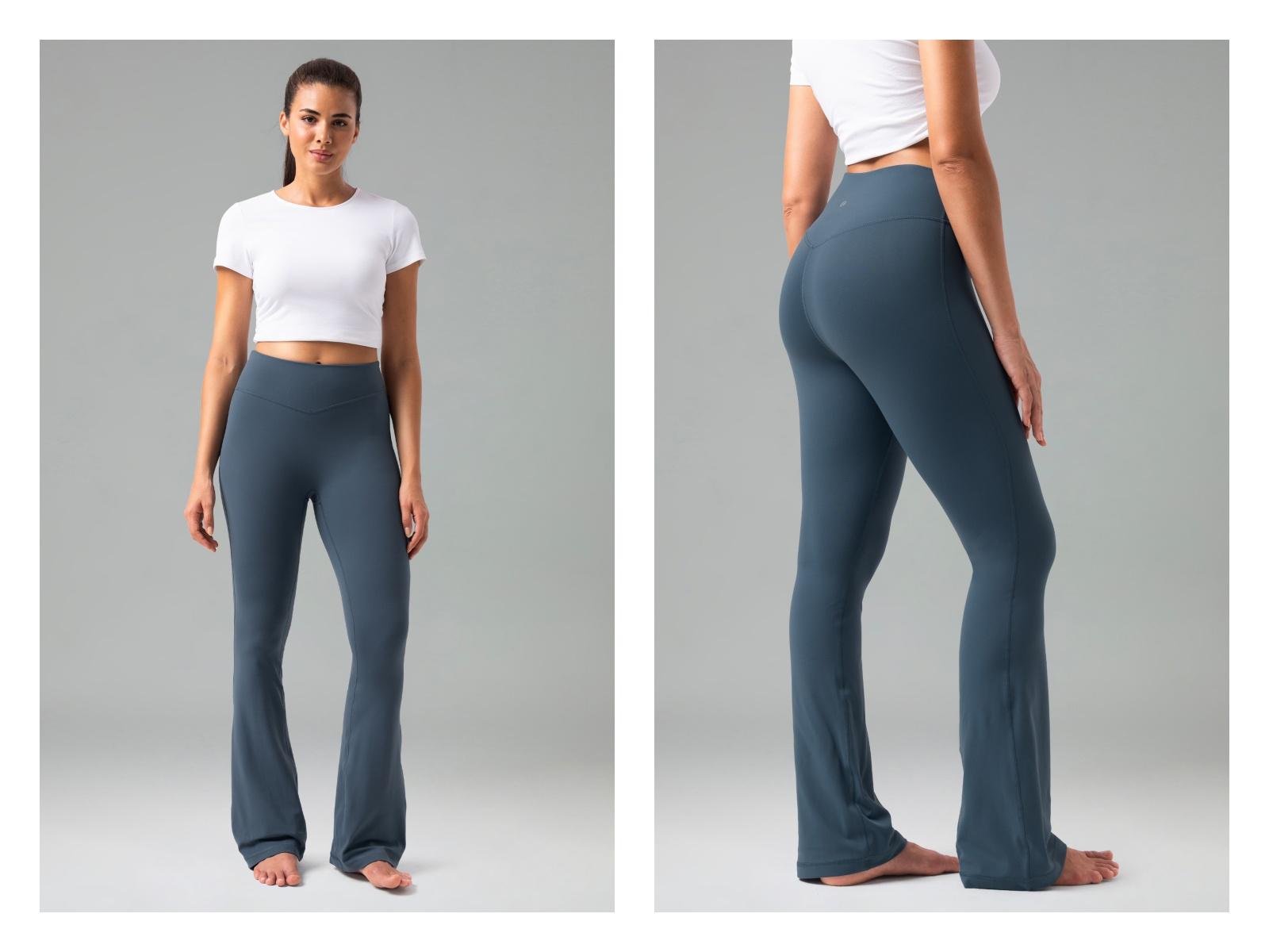 Colorfulkoala Women's No Front Seam 31.5" Mini Flare Pants High-Waisted Dreamlux Fabric Casual Wear Seamless Front