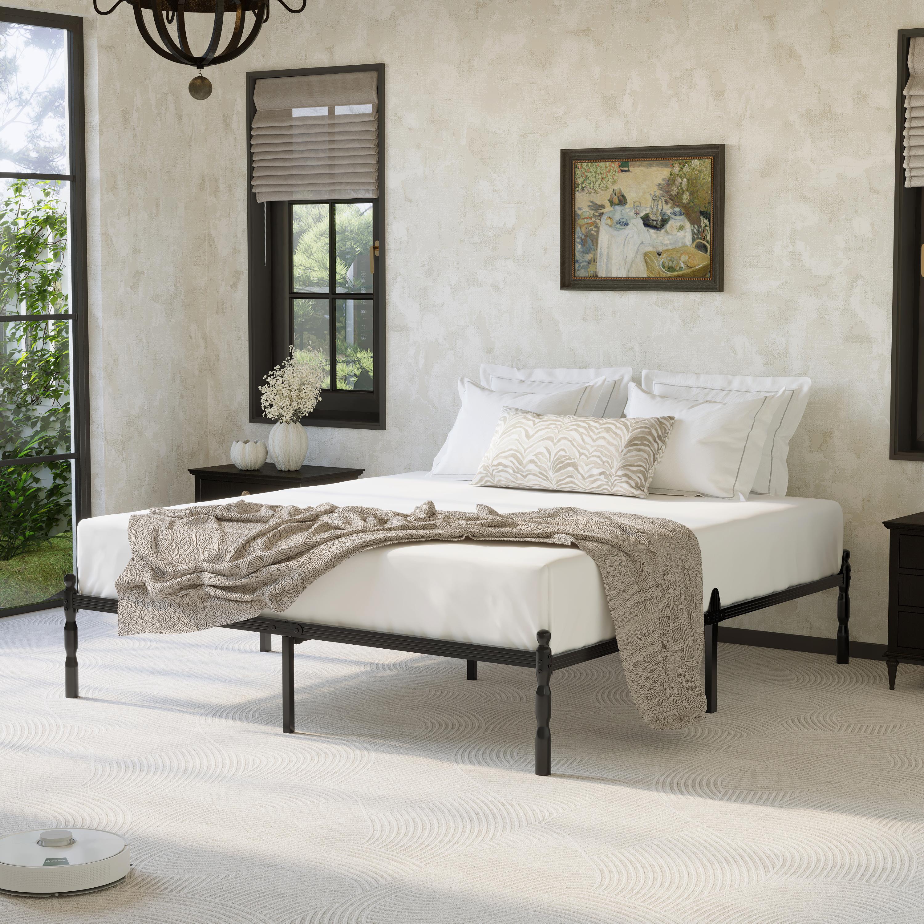 QUEEN Size Vintage Roma Bed Frame with 14 Inches Heavy Duty Sturdy Platform Anti-Slip Design Easy Assembly No Box Spring Needed Safe Rounded Columns Modern Noise-Free Design Ample Storage