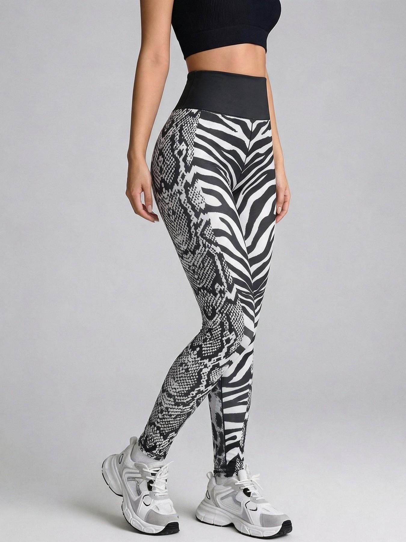 Women's Casual Sporty Yoga Pants, High Waist Butt Lifting Tight Fit, Leopard Snake Zebra Patchwork Printed Sports Leggings