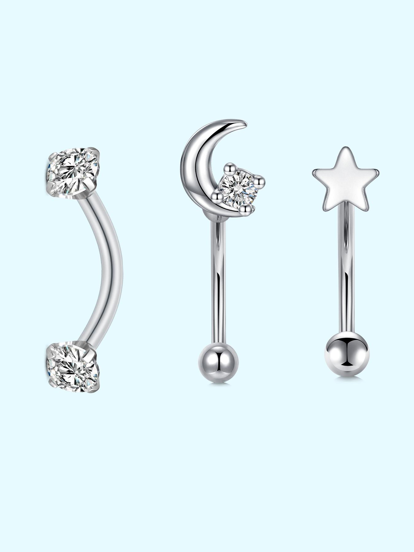 3pcs/set Elegant Rook Piercing Jewelry 16G Internally Threaded Eyebrow Rings Vertical Labret Lip Rings 316L Stainless Steel Curved Barbell Cartilage Rook Daith Earring Butterfly Flower Waterdrop Cubic Zirconia Body Piercing Jewelry for Women Men Daily Wea