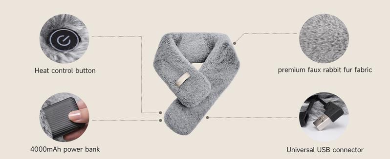 Heated Scarf with 3 Temperature Settings, Portable Charging Battery Included, Easy Operation, Fashionable & Warm Accessory