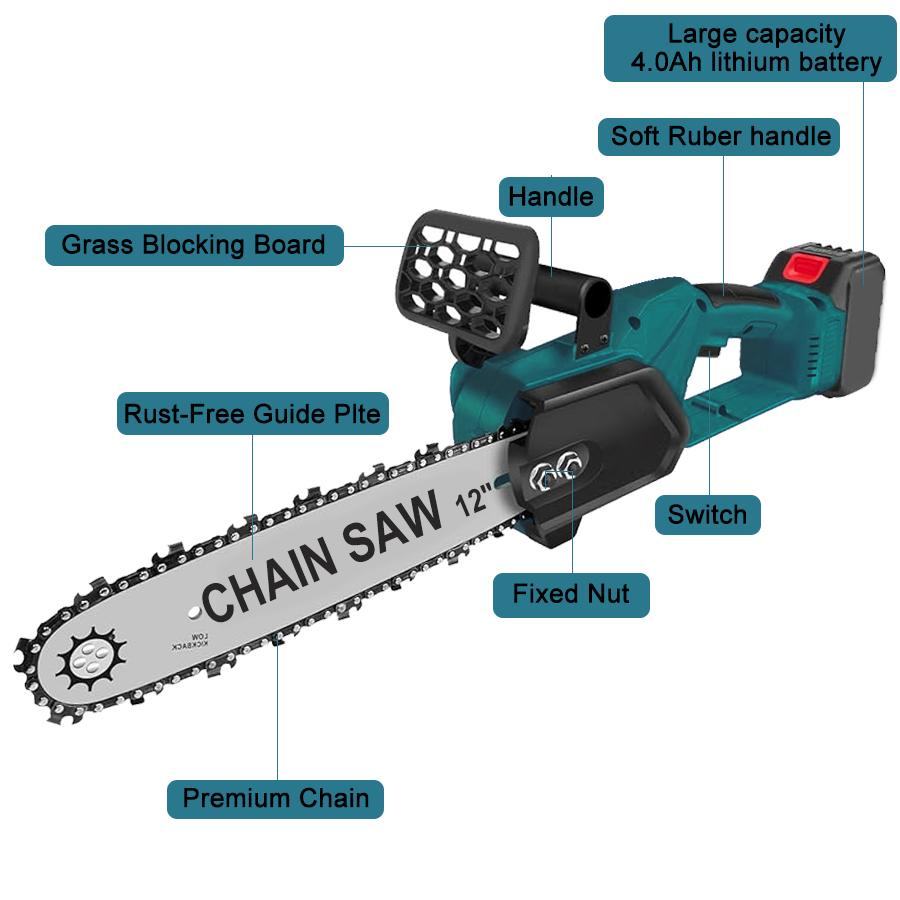Chainsaw Cordless 12-inch, Electric HandHeld Chain Saw, 12-in Portable Chainsaw Battery Powered Saws for Trees Wood Cutting, 2 * 3.0Ah Battery and Charger Included Chainsaw Cordless 12-inch, Electric HandHeld Chain Saw, 12-in Portable Chainsaw Battery Powered Saws for Trees Wood Cutting, 2 * 3.0Ah Battery and Charger Included