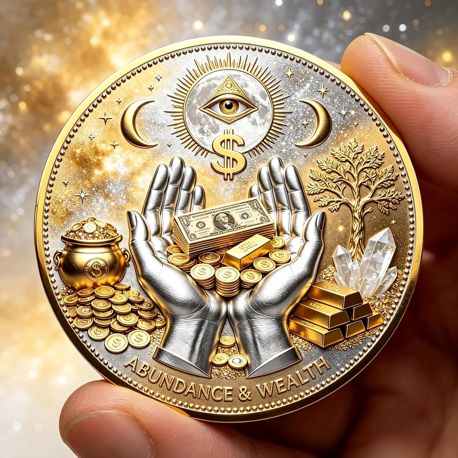 3D Wealth Abundance Coin, All-Seeing Eye Collector'S Coin, Fortune Attraction Charm, Symbol of Omniscient Protection, Breaks Obstacles, Drives Away Negative Energy, Safeguards Personal Fortune, Portable Pocket Size, Suitable for Men'S Birthday Gift