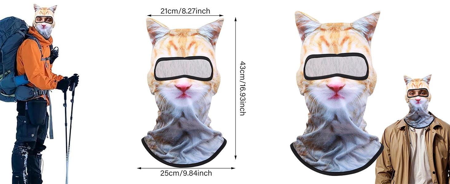 BIGWIG Four Seasons Animal Head Outdoor Sports UV Protection Face Mask, 3D Cat Ski Mask with Ears, Digitally Printed Mask, Cool Cat Face Cover, Suitable for Skiing, Music Festivals, Cycling, and Halloween