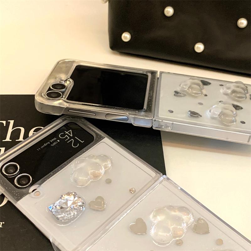 Fashion Glitter Love Cloud Resin Phone Case For Samsung Galaxy Z Flip 7 6 5 4 Flip7 Flip6 Cover with Chain Hand Rope Cute Cases