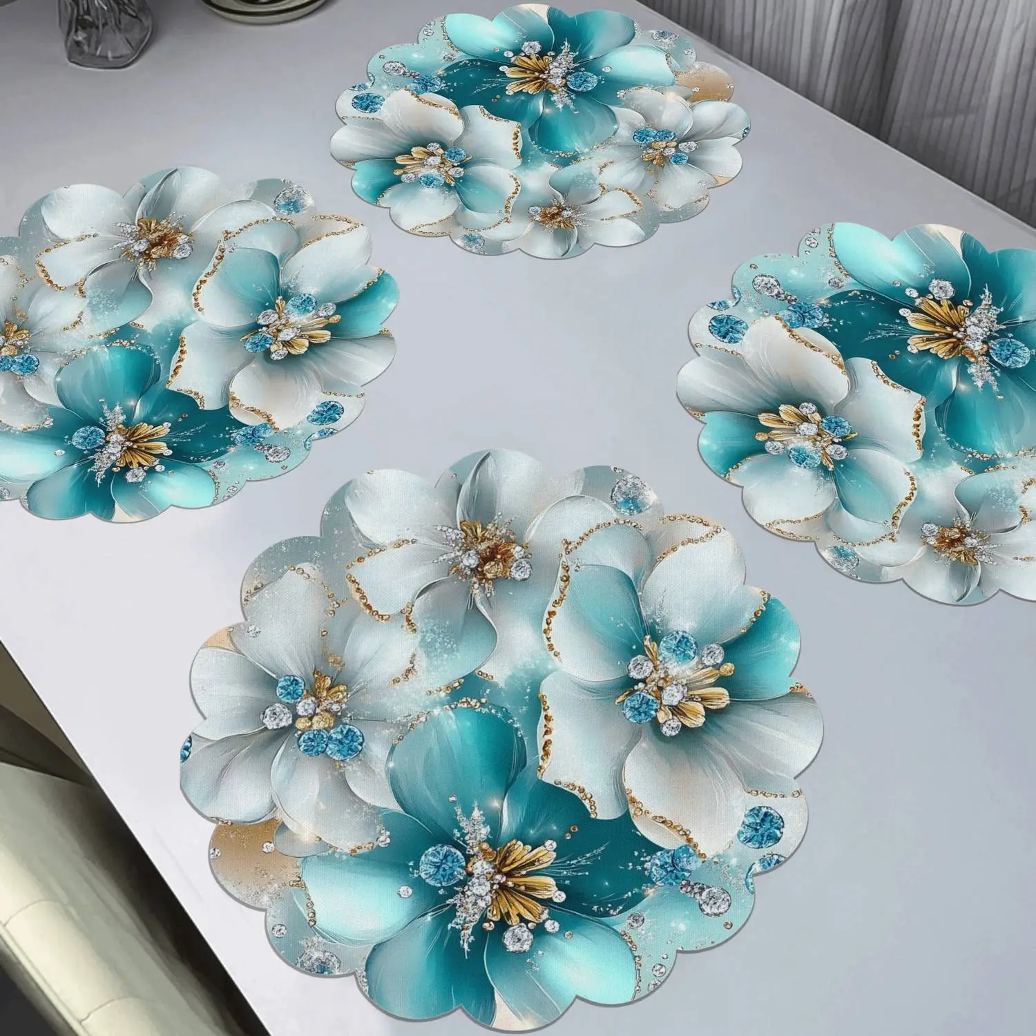 Delicate Flower Design Placemats,Heat-Resistant Non-Slip Table Mats Table Placemats Set of 4 for Indoor & Outdoor Dining Decoration