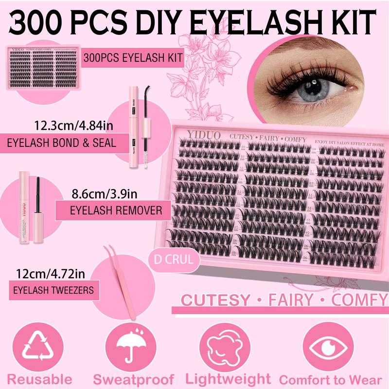 YIDUO Lash Cluster Kit, Wispy, Diy Eyelashes Kit, DIY Eyelash Extension Kit, 10-16mm Lash Extension Kit, 300 pcs, C-Curl Lash Clusters, with Lash Bond and Seal, Lash Remover, Lash Tweezers for DIY Application YIDUO Lash Cluster Kit, Wispy, Diy Eyelashes Kit, DIY Eyelash Extension Kit, 10-16mm Lash Extension Kit, 300 pcs, C-Curl Lash Clusters, with Lash Bond and Seal, Lash Remover, Lash Tweezers for DIY Application