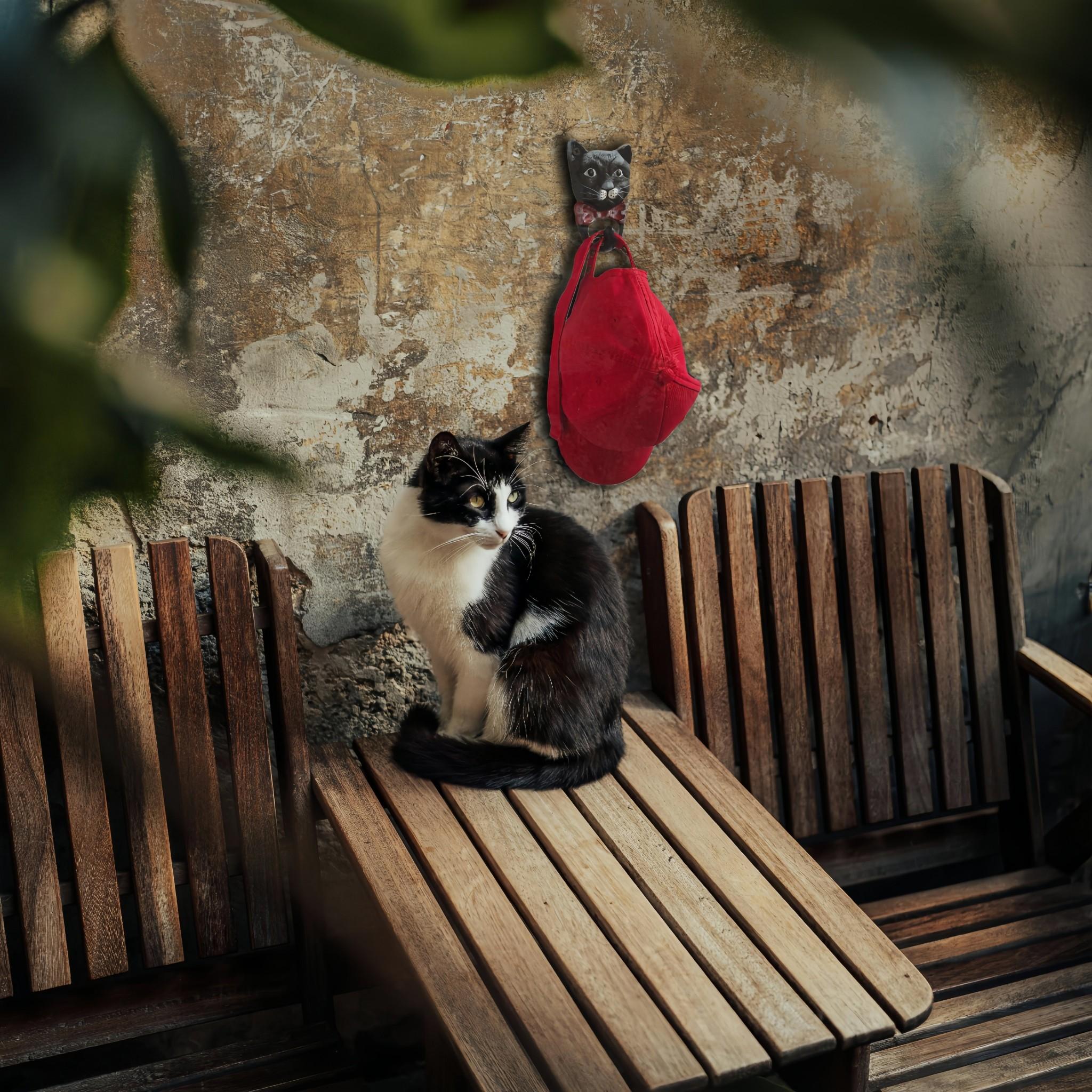 Vintage Cast Iron Cat Hook, Entryway Key Holder, Cute Bow Tie Cat Decorative Coat Hanger, Pet Leash Hanging Hook