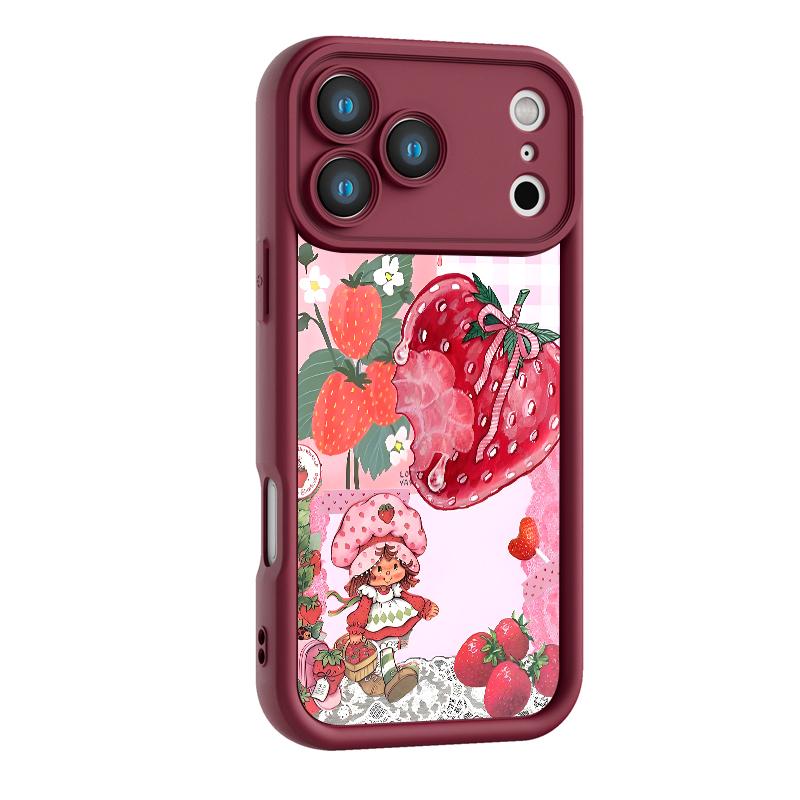 Strawberry Shortcake Pattern Phone Case, Soft Silicone, Fully Protected and Shockproof For iPhone 17 16 15 Pro Max 14 13 12 11 X Plus Air Pink Girl Mini
