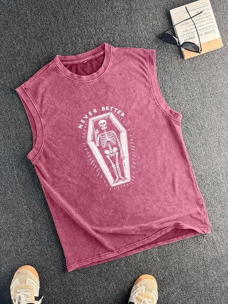 Cotton Vintage Distressed Men's Vest Round Neck Trendy Sleeveless Shirt, Summer Fashion for Men, Casual Knitwear, Age 35-44, Moderate Thickness