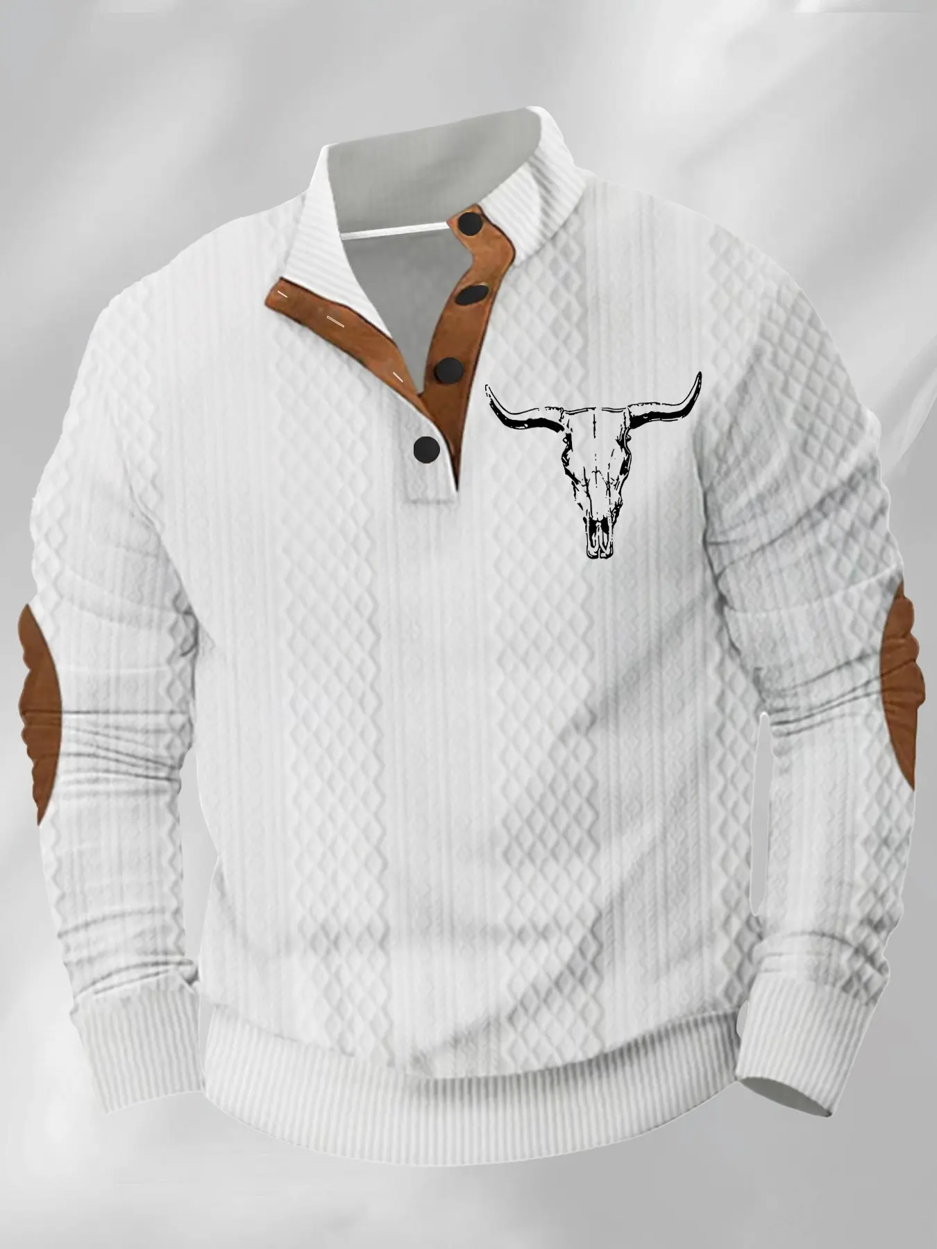 Men's Fall Winter Knit Button Front Stand Collar Sweater, Vintage Plaid Texture Versatile Polo Shirt, Casual Outdoor Wear