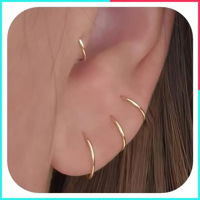 20Pcs Thin Gold Huggie Hoop Earrings for Women - Tiny Cartilage Earring Set, 20G No Clasp, Ultra Lightweight, Hypoallergenic for Sensitive Ears, Stackable, Non-Tarnish