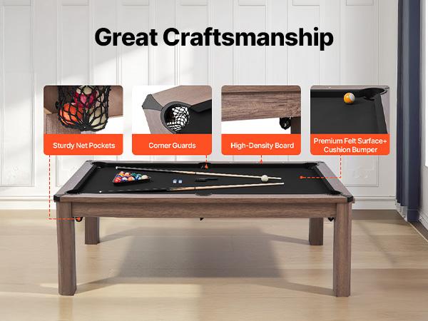 VEVOR 7ft Pool Table Combo Set, 3-in-1 Multi Game Billiards Tables with Dining Top and Ping Pong, 2 Benches for Storage and Accessories, Includes Ball Cue Rack Chalk Brush, for Family Recreation Room