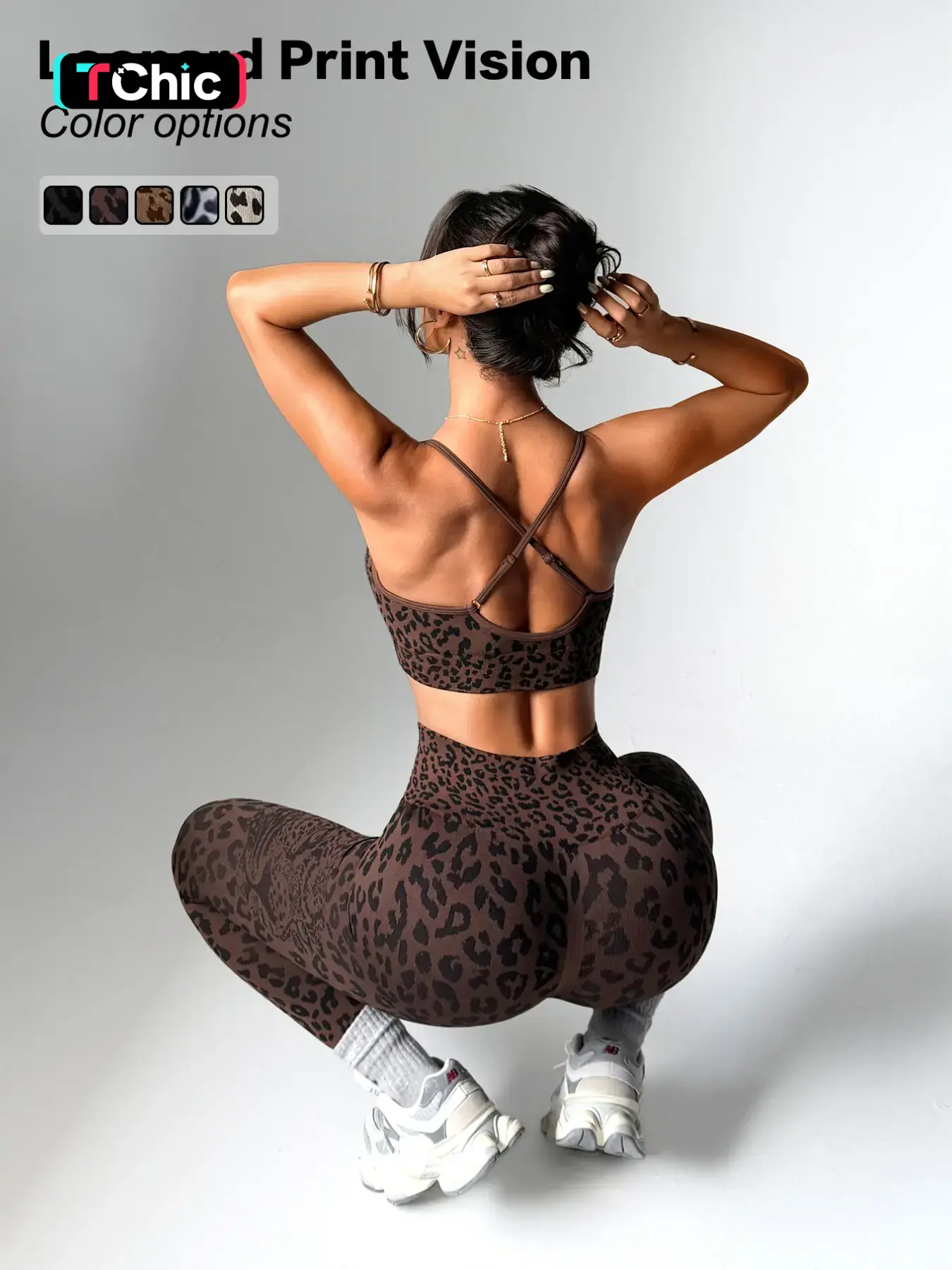 Women's Leopard Print Two-Piece Set, Sporty Suit, Adjustable Straps Backless Top + High Waist Tight Bottoms, Sporty Yoga Fitness