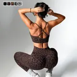 【Black Friday】Women's Leopard Print Two-Piece Set, Sporty Adjustable Straps Backless Top and High Waist Leggings, Yoga & Fitness Wear
