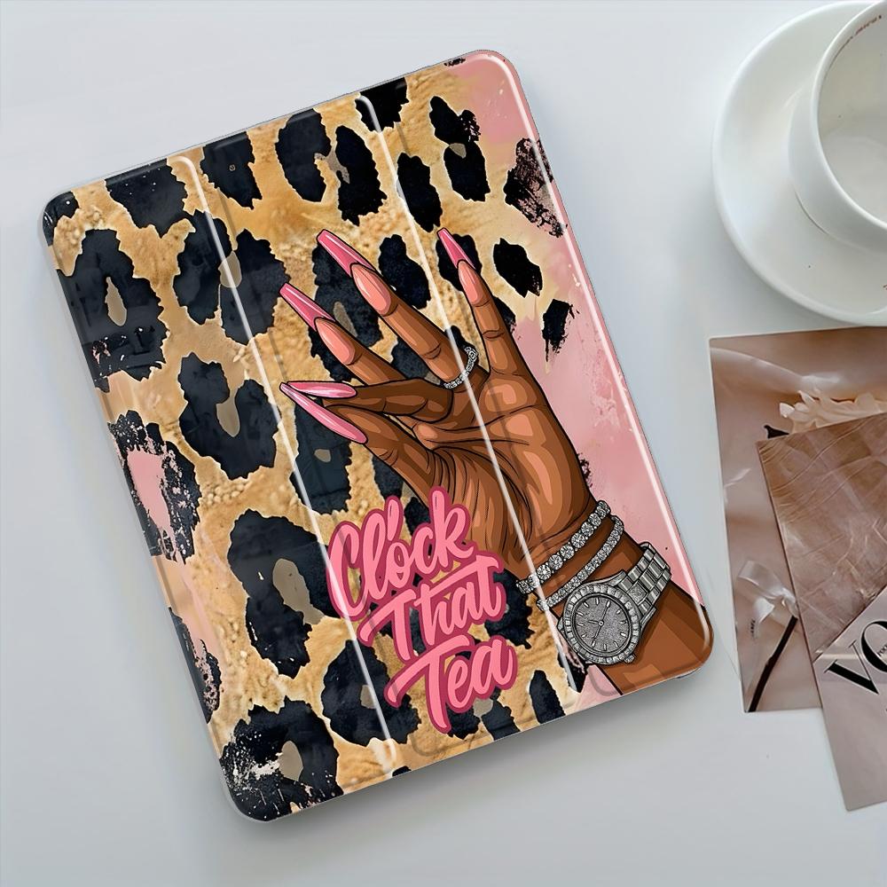 Fashion Leopard Print Design iPad Case,Fashion Transparent Acrylic Stand Cover, Pencil Holder & Charger Slot, Perfect Gift Shock-resistant Full Cover Protective Case Suitable for Offices Schools and Homes, Tablet Casing, Tablet Accessories