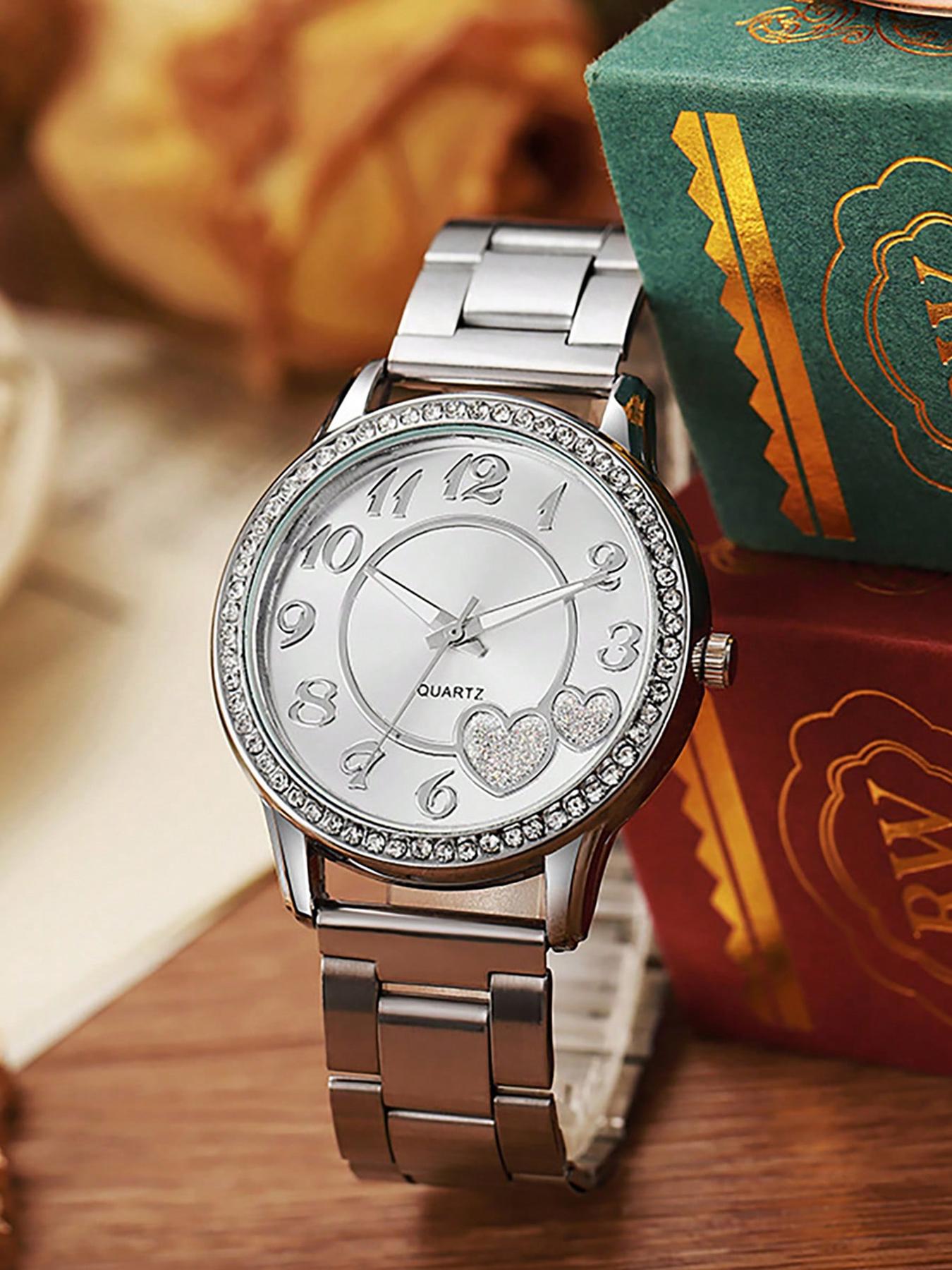 2 counts - Women's Watch Fashion Simple Watch Women's Watch Square Quartz Watch with Fashion Stacked Bracelet Set