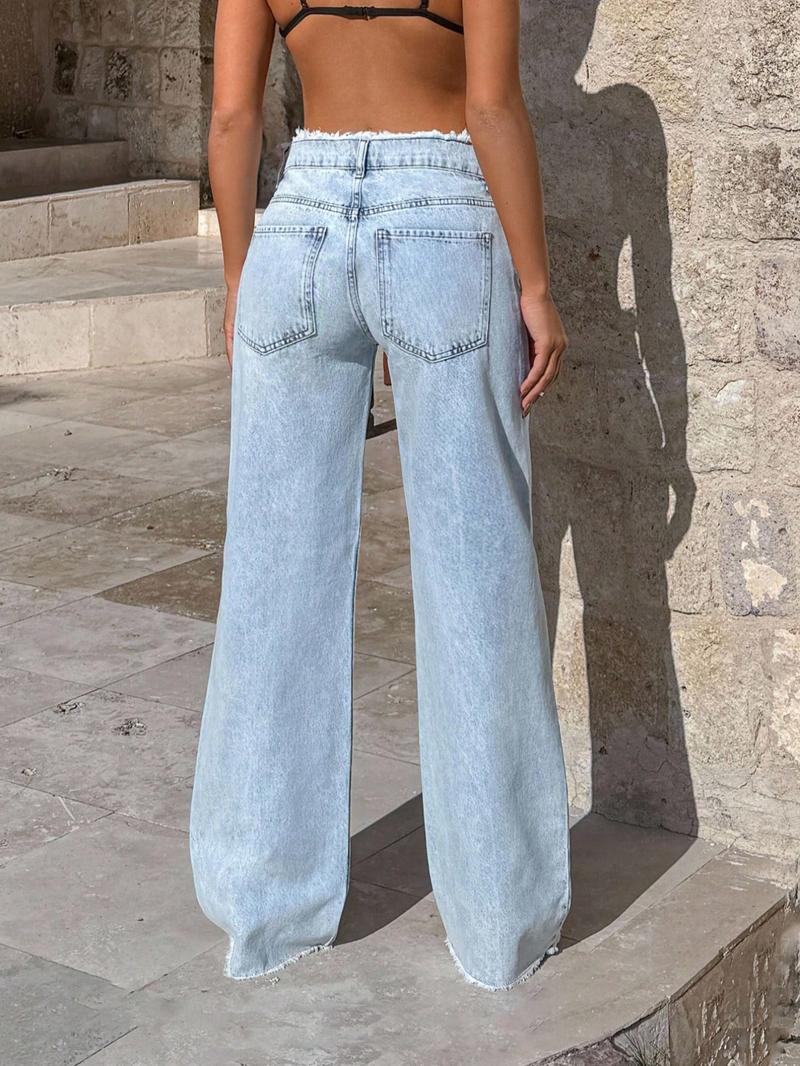 Women's High Waist Raw Hem Baggy Jeans, 2026 T-Chic All-Season Versatile Outdoor Casual Pants, Comfortable Outdoor Wear, Stylish Ladies' Bottoms