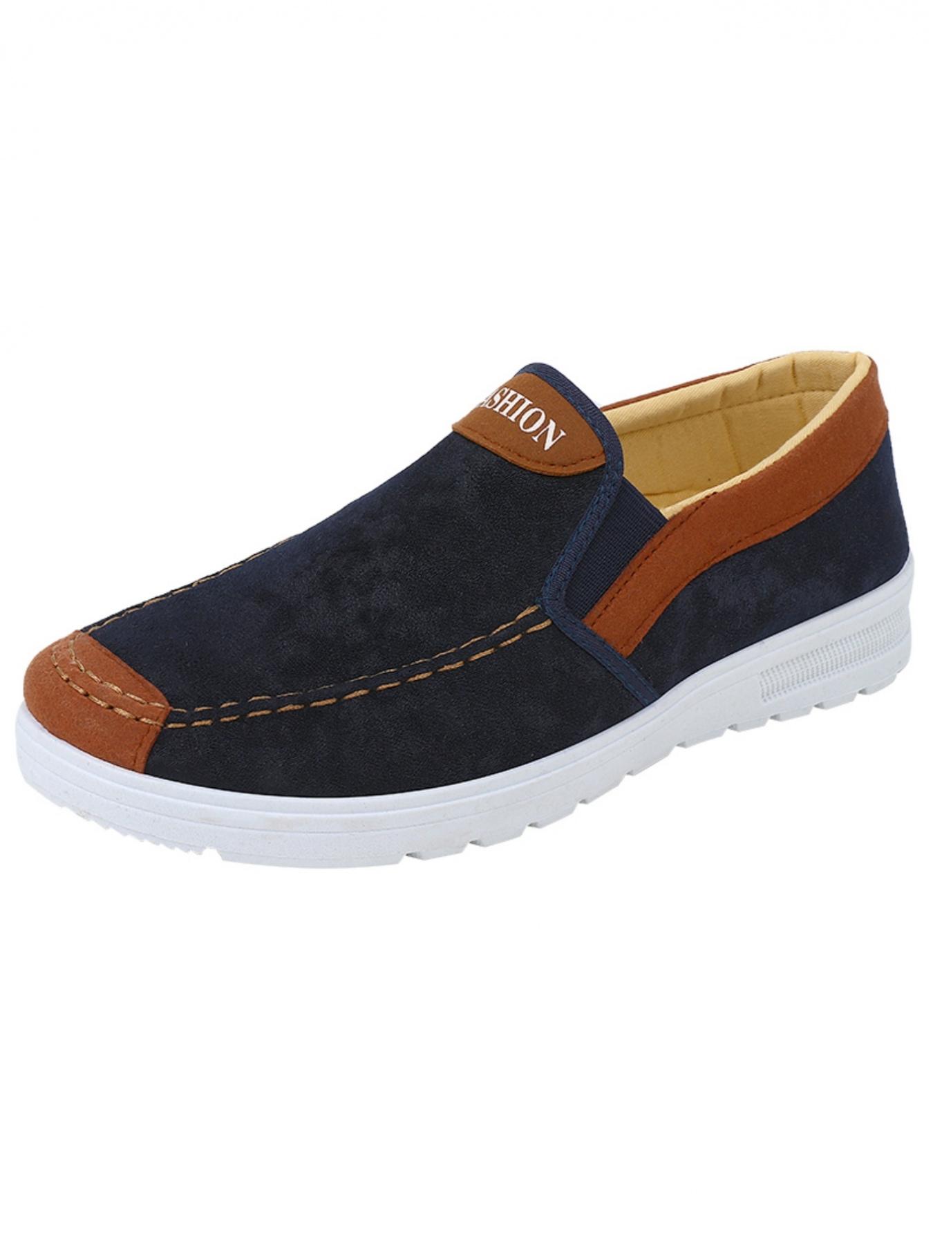 Men's casual shoes, breathable upper for a comfortable and airy feel, with a contrasting color design for a stylish look. The slip-on style ensures easy wear and removal, featuring a comfortable canvas material that is lightweight and durable