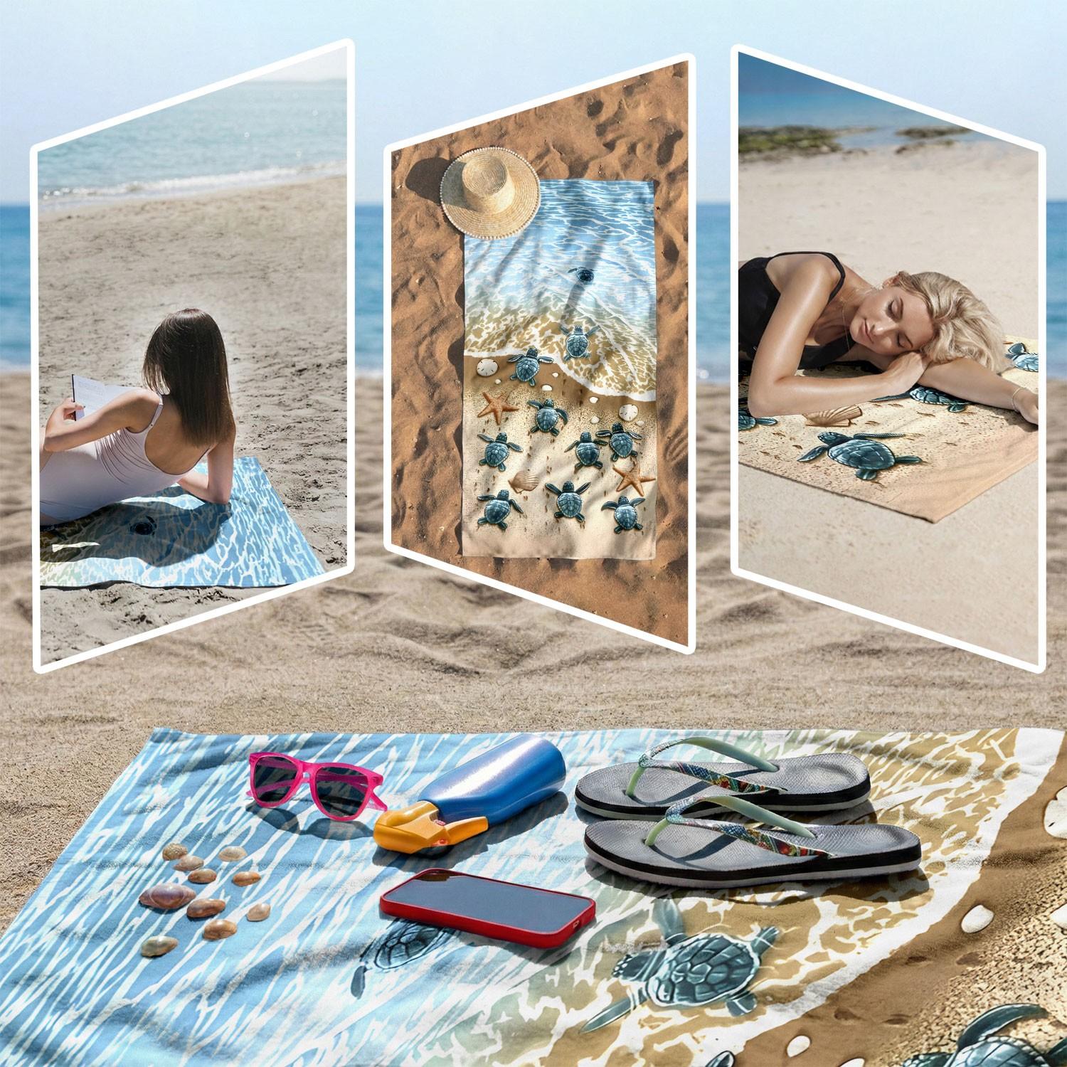 Ultra Soft Quick-Dry Beach Towel, Turtle Pattern Microfiber Bath Towel, Essential for Vacation, Pool, Gym, Summer, Perfect Gift