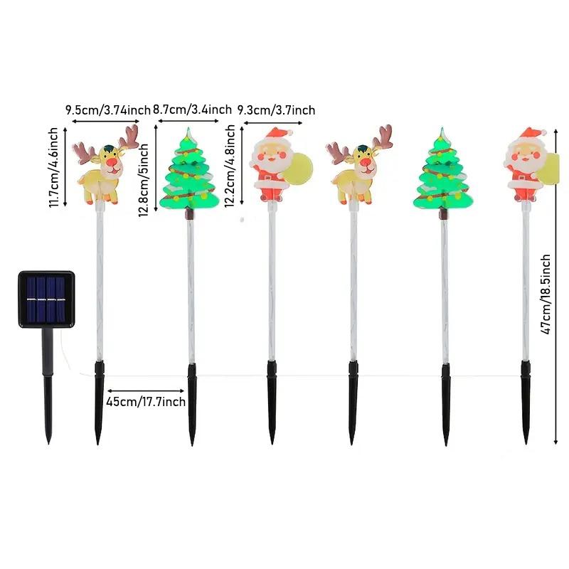 6 Piece Christmas, Santa Tree Reindeer LED Fairy Lights, Solar Ip44 Waterproof, Outdoor Decoration Light, Perfect for Lawn Garden Pathway Decor